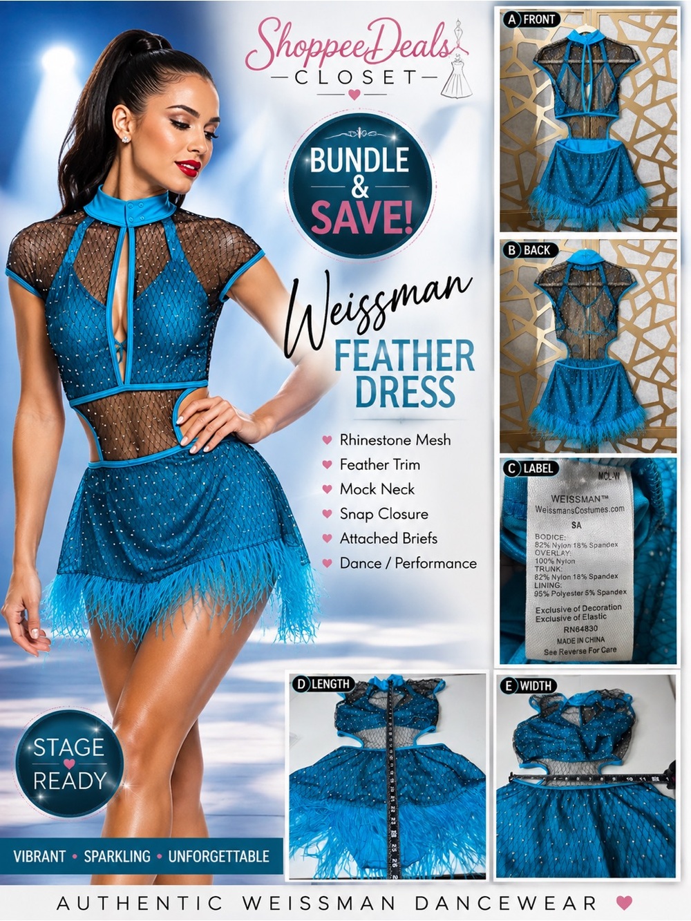 Weissman Elite Rhinestone Mesh Ostrich Feather Dance Costume – Adult SA